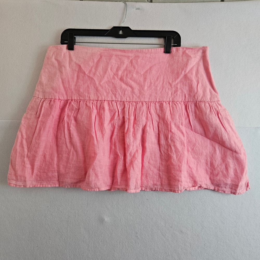 Vineyard Vines Pink Linen Mini‎ Skirt Ruffle Hem Womens 16 Preppy Boho Lined